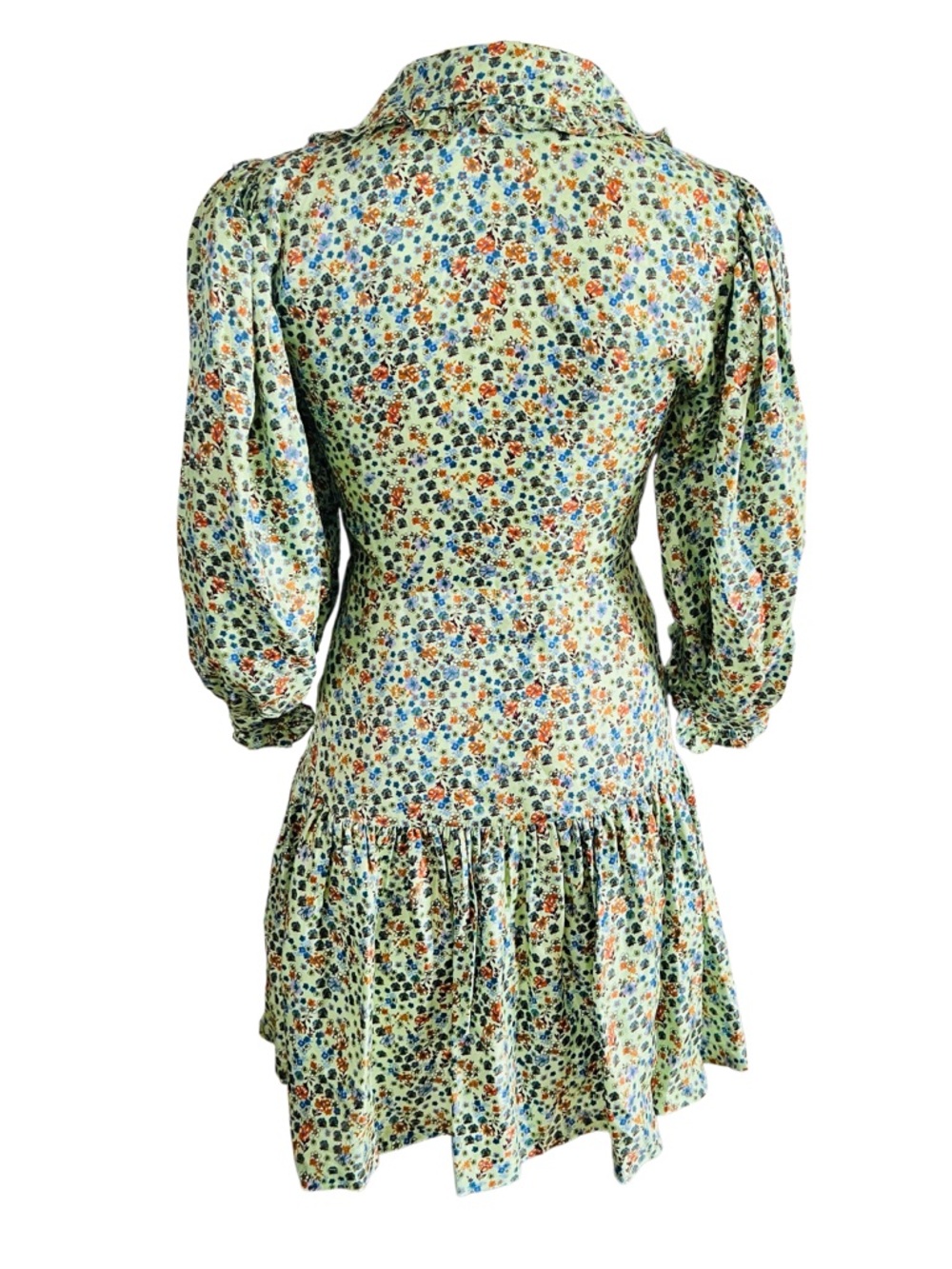 Sandro Eilat Floral-Print Silk Mini Dress - Green/Blue/White Size 34 US2 NWT - Picture 9 of 15